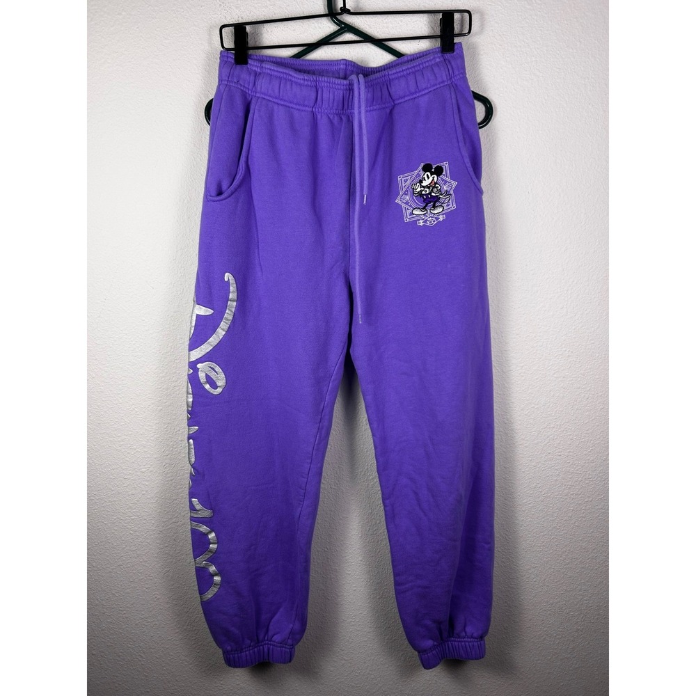 Disney 100 Years of Wonder Mickey Mouse Purple Sweatpants Joggers Womens XS